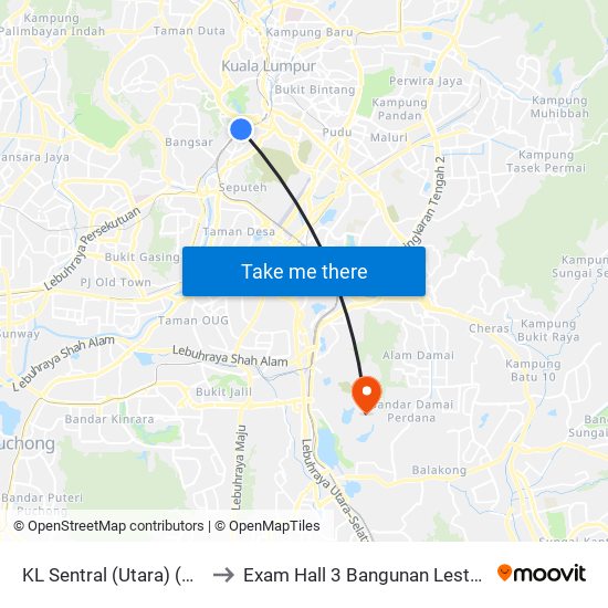 KL Sentral (Utara) (Kl1077) to Exam Hall 3 Bangunan Lestari UPNM map