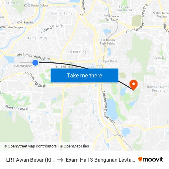 LRT Awan Besar (Kl2324) to Exam Hall 3 Bangunan Lestari UPNM map