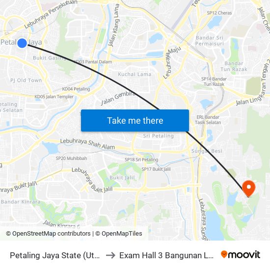 Petaling Jaya State (Utara) (Pj433) to Exam Hall 3 Bangunan Lestari UPNM map
