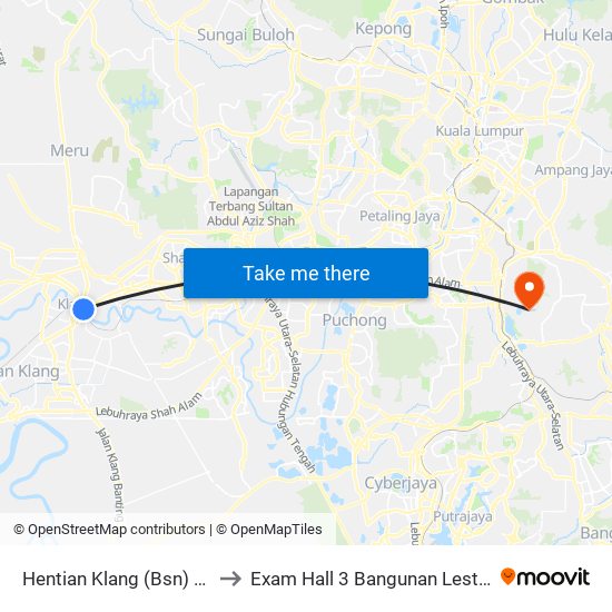 Hentian Klang (Bsn) (Bd580) to Exam Hall 3 Bangunan Lestari UPNM map