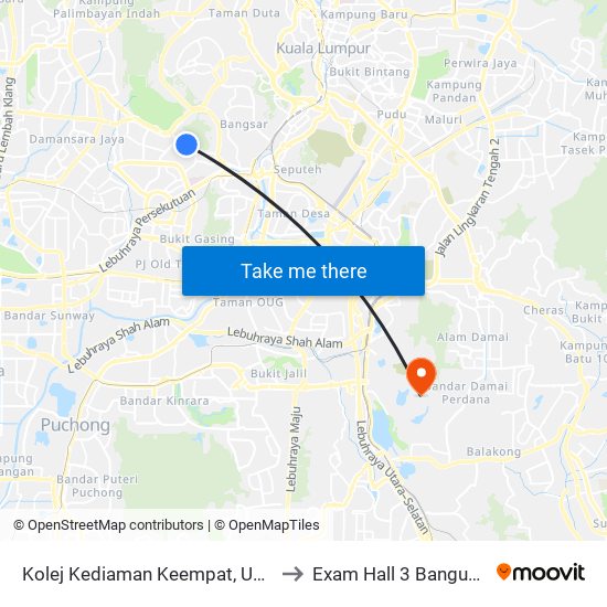 Kolej Kediaman Keempat, Universiti Malaya (Kl2348) to Exam Hall 3 Bangunan Lestari UPNM map