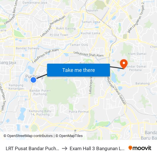 LRT Pusat Bandar Puchong (Sj735) to Exam Hall 3 Bangunan Lestari UPNM map