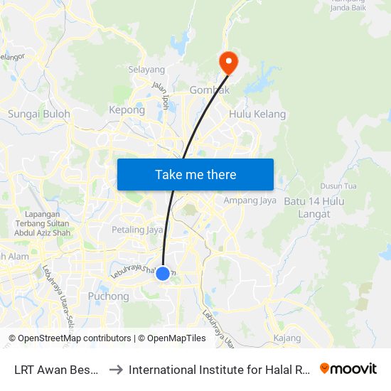 LRT Awan Besar (Kl2324) to International Institute for Halal Research and Training map