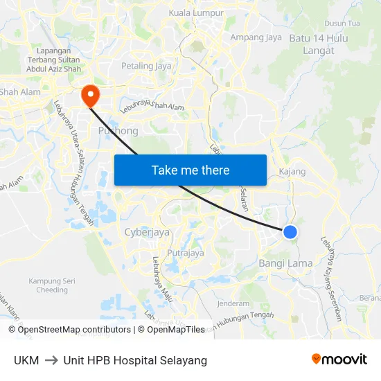 UKM to Unit HPB Hospital Selayang map