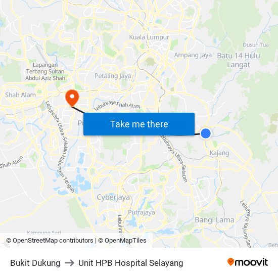 Bukit Dukung to Unit HPB Hospital Selayang map