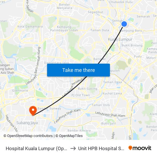Hospital Kuala Lumpur (Opp) (Kl54) to Unit HPB Hospital Selayang map