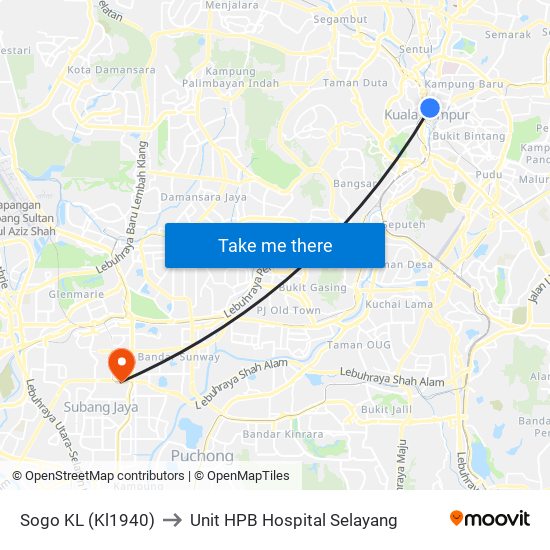 Sogo KL (Kl1940) to Unit HPB Hospital Selayang map