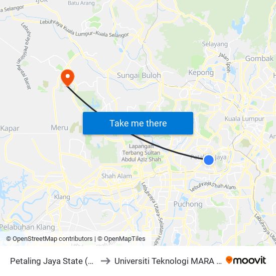 Petaling Jaya State (Utara) (Pj433) to Universiti Teknologi MARA (UiTM) Selangor map