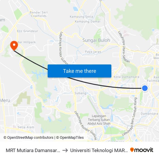 MRT Mutiara Damansara, Pintu C (Pj814) to Universiti Teknologi MARA (UiTM) Selangor map