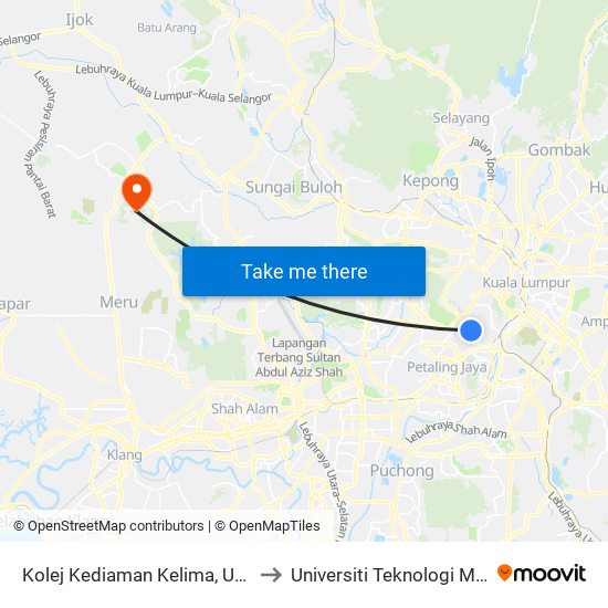 Kolej Kediaman Kelima, Universiti Malaya (Kl2343) to Universiti Teknologi MARA (UiTM) Selangor map