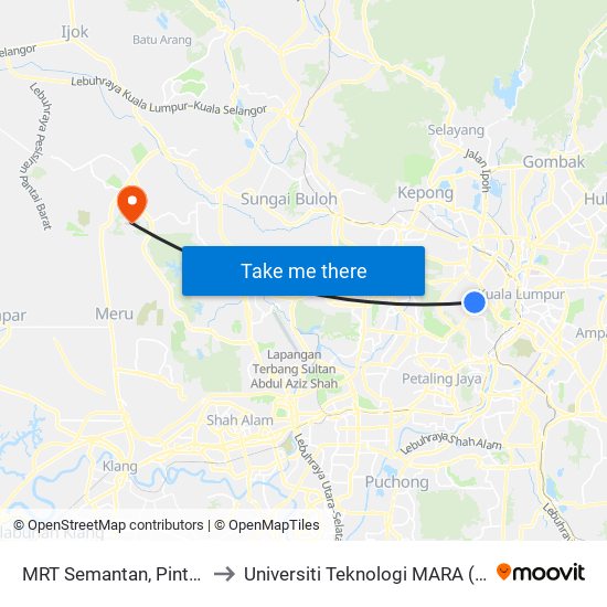 MRT Semantan, Pintu B (Kl1174) to Universiti Teknologi MARA (UiTM) Selangor map