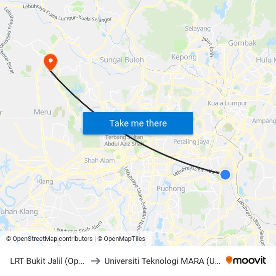 LRT Bukit Jalil (Opp) (Kl151) to Universiti Teknologi MARA (UiTM) Selangor map