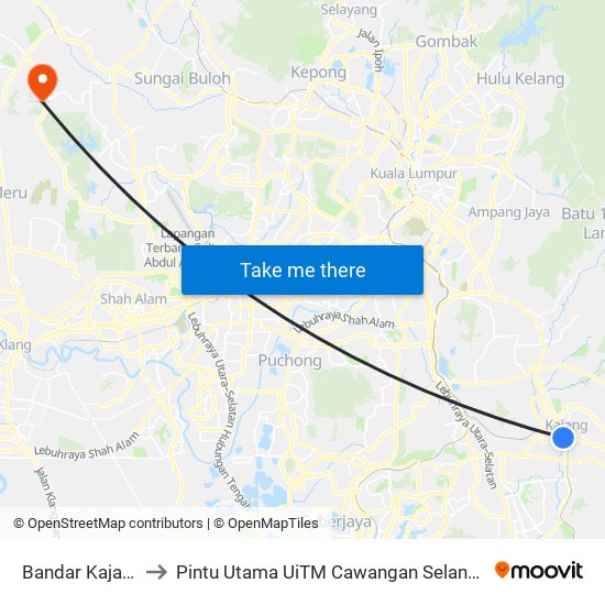 Bandar Kajang (Kj508) to Pintu Utama UiTM Cawangan Selangor Kampus Puncak Alam map