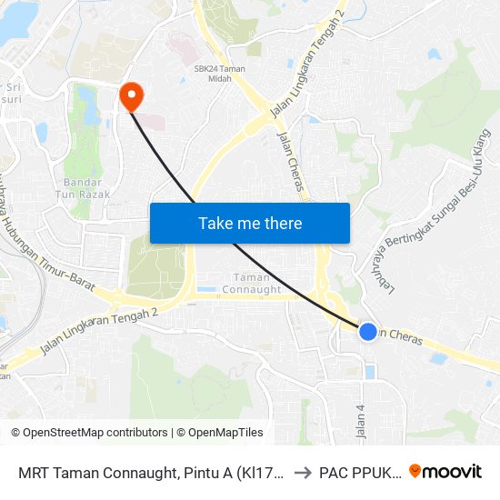 MRT Taman Connaught, Pintu A (Kl1792) to PAC PPUKM map