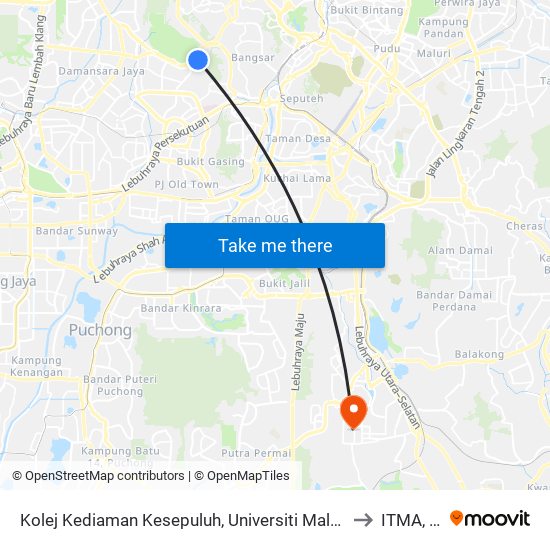 Kolej Kediaman Kesepuluh, Universiti Malaya (Opp) (Kl2345) to ITMA, UPM map