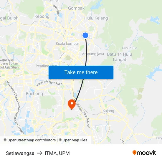 Setiawangsa to ITMA, UPM map