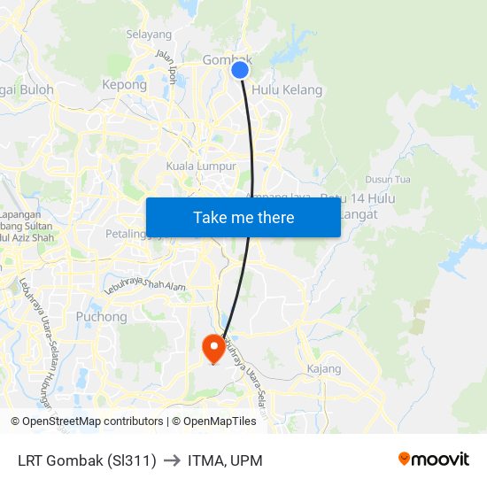 LRT Gombak (Sl311) to ITMA, UPM map