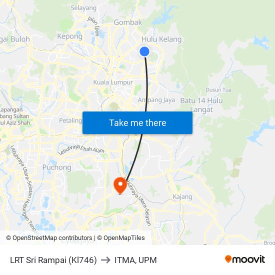 LRT Sri Rampai (Kl746) to ITMA, UPM map