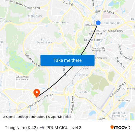 Tiong Nam (Kl42) to PPUM CICU level 2 map