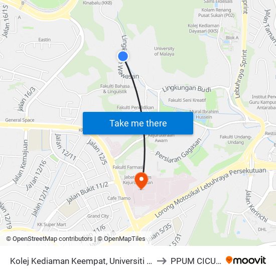 Kolej Kediaman Keempat, Universiti Malaya (Kl2348) to PPUM CICU level 2 map