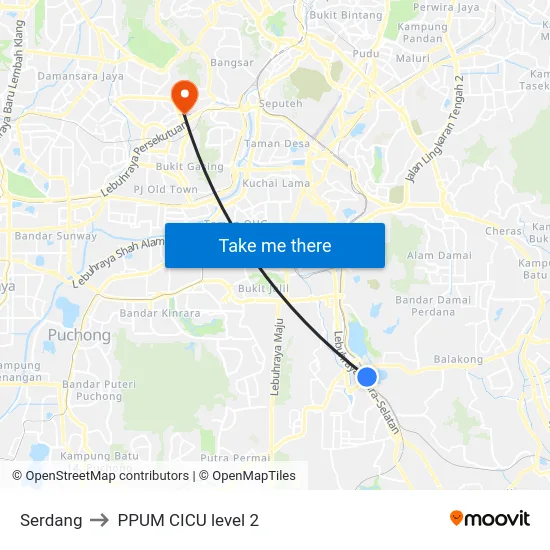 Serdang to PPUM CICU level 2 map