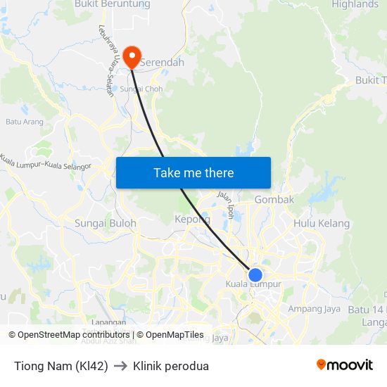 Tiong Nam (Kl42) to Klinik perodua map