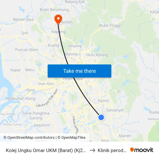 Kolej Ungku Omar UKM (Barat) (Kj228) to Klinik perodua map