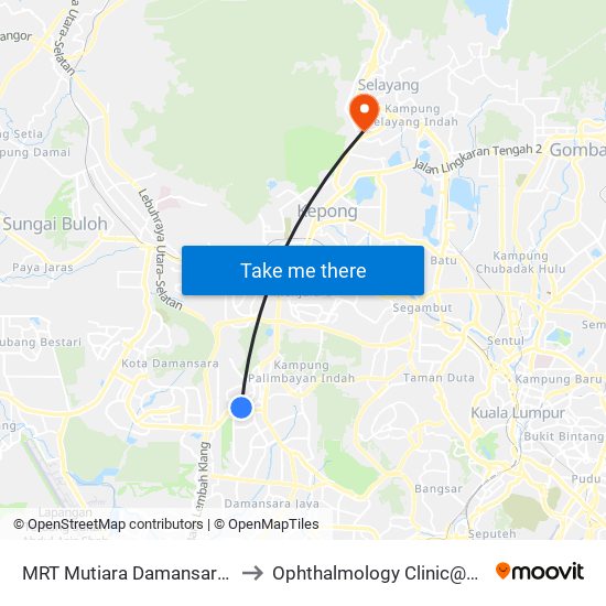 MRT Mutiara Damansara, Pintu B (Pj809) to Ophthalmology Clinic@Hospital Selayang map