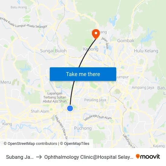 Subang Jaya to Ophthalmology Clinic@Hospital Selayang map