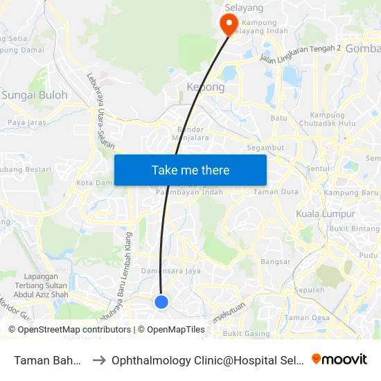 Taman Bahagia to Ophthalmology Clinic@Hospital Selayang map