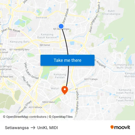 Setiawangsa to UniKL MIDI map