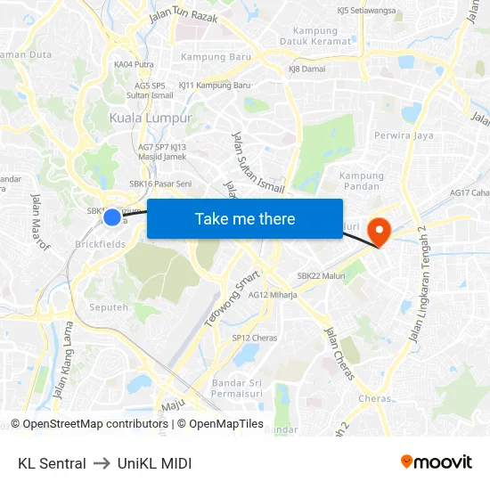 KL Sentral to UniKL MIDI map