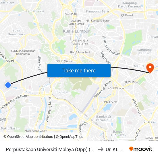 Perpustakaan Universiti Malaya (Opp) (Kl1109) to UniKL MIDI map