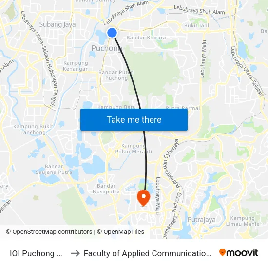 IOI Puchong Jaya to Faculty of Applied Communication (FAC) map