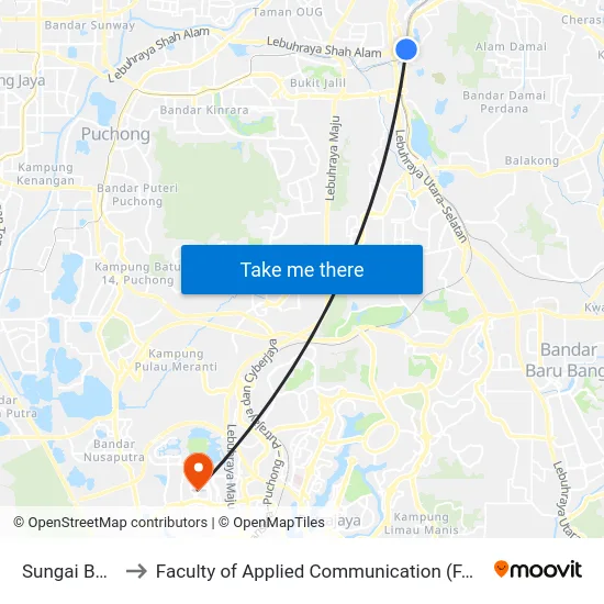Sungai Besi to Faculty of Applied Communication (FAC) map