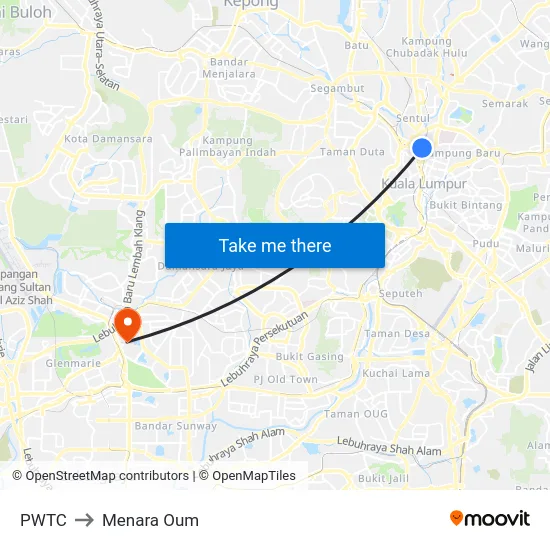 PWTC to Menara Oum map