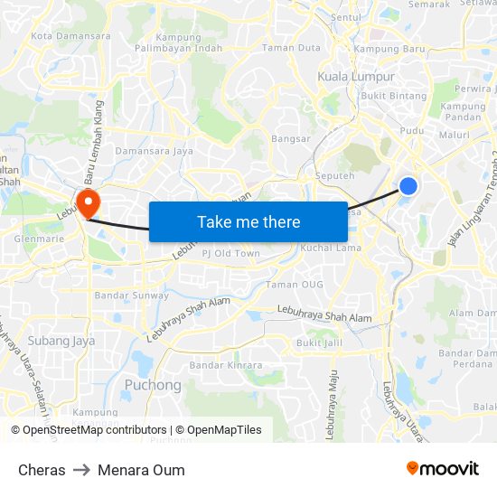 Cheras to Menara Oum map