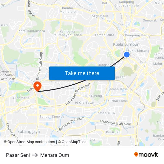 Pasar Seni to Menara Oum map