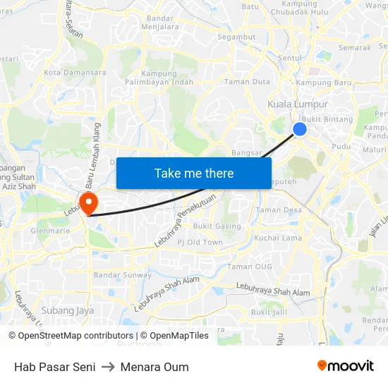 Hab Pasar Seni to Menara Oum map