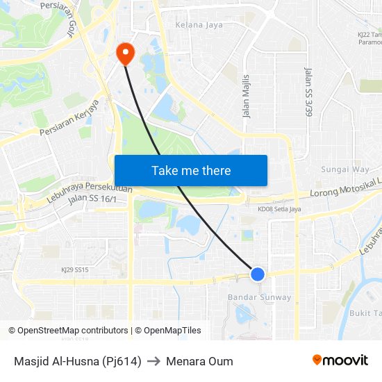 Masjid Al-Husna (Pj614) to Menara Oum map