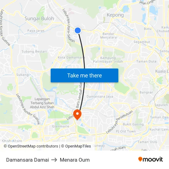 Damansara Damai to Menara Oum map