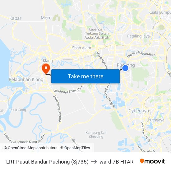LRT Pusat Bandar Puchong (Sj735) to ward 7B HTAR map