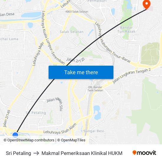 Sri Petaling to Makmal Pemeriksaan Klinikal HUKM map