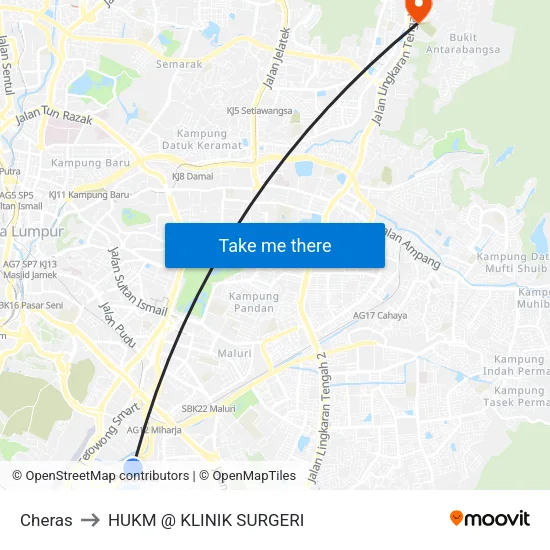Cheras to HUKM @ KLINIK SURGERI map