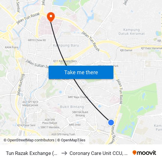 Tun Razak Exchange (Trx) to Coronary Care Unit CCU, HKL map
