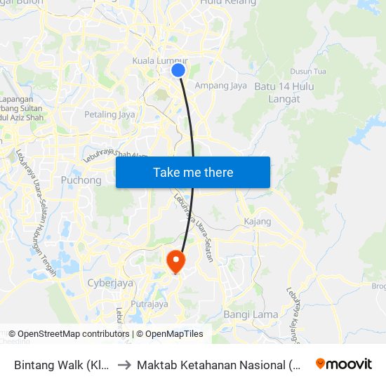 Bintang Walk (Kl85) to Maktab Ketahanan Nasional (MKN) map