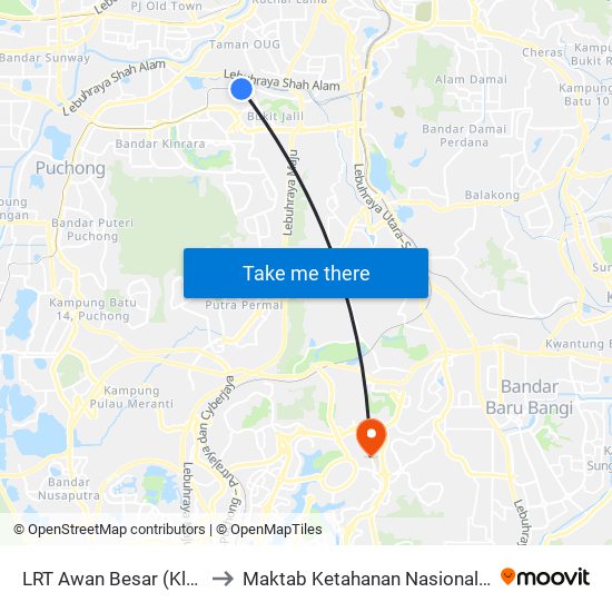 LRT Awan Besar (Kl2324) to Maktab Ketahanan Nasional (MKN) map
