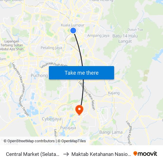 Central Market (Selatan) (Kl109) to Maktab Ketahanan Nasional (MKN) map