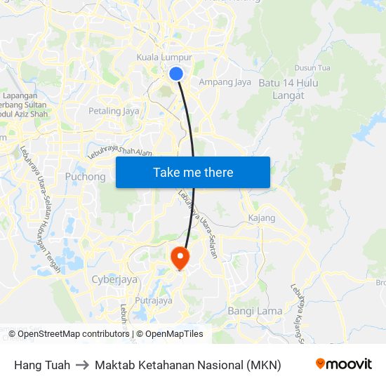 Hang Tuah to Maktab Ketahanan Nasional (MKN) map