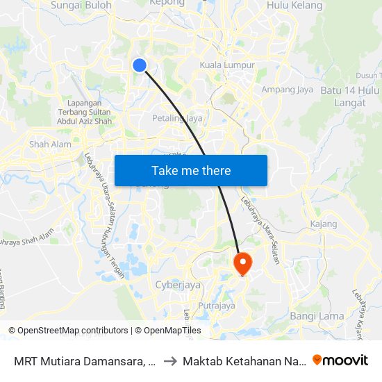 MRT Mutiara Damansara, Pintu C (Pj814) to Maktab Ketahanan Nasional (MKN) map
